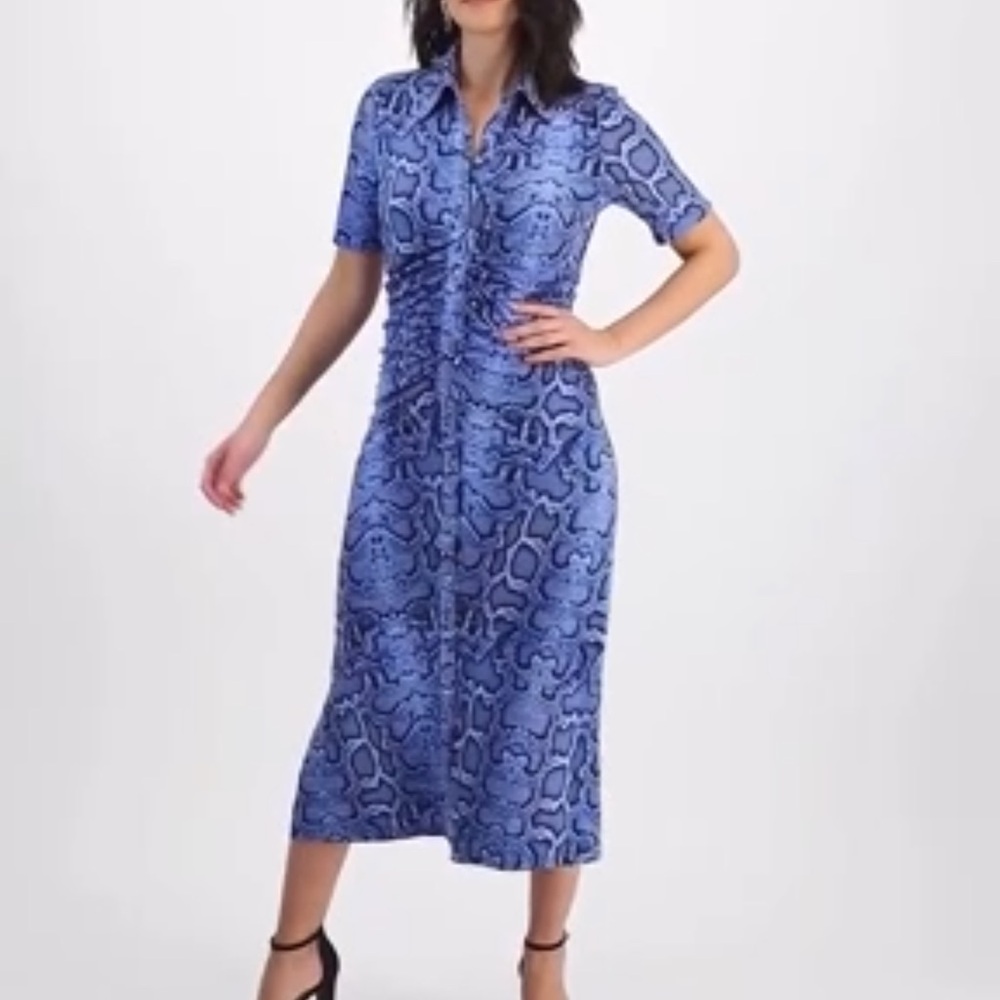 Blue Patterned Midi Dress